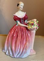 Front angled view of Royal Doulton Rosanna figurine showing dress detail and floral column.