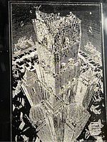 Full image of the framed etched foil skyscraper art showing the entire building and frame.