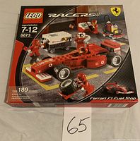 Front box photo showing LEGO Racers set 8673 Ferrari F1 Fuel Stop with 189 pieces, age 7-12
