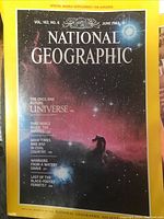 National Geographic June 1983 magazine cover showing a cosmic universe scene with text about the universe and black-footed ferrets.