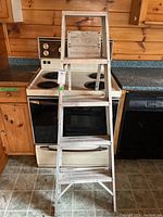 Front view of the 5 ft aluminum step ladder, showing paint shelf and steps.