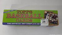 Top view of the 1987 Topps Baseball Cards factory set box showing the title and number of cards included.