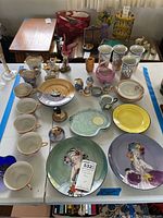 Wide view of table showing full assortment of ceramics