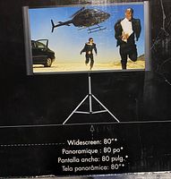 Photo of box with illustrated projection screen showing widescreen size of 80 inches