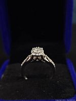 Front view of ring showing halo setting