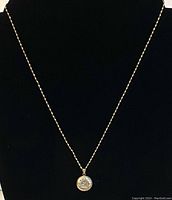 Full view of the necklace with pendant on display stand.