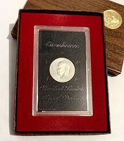 1971-S Eisenhower Proof Dollar visible inside plastic case on black background with red velvet lining in the box; coin showing President Eisenhower profile.