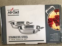 Photo of All-Clad Mini Gratin Set box displaying product image and branding