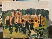 Full view of the oil painting showing Compton Wynyates manor house with detailed brushstrokes and color palette.