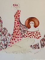 Close-up of the artwork showing two women in vintage dresses, signed by Andrea Rebecca.