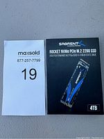 Front of retail box showing Sabrent Rocket NVMe PCIe M.2 2280 SSD branding and 4TB label