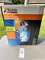 Boxed Kidde Escape Ladder with 3-story 25-foot specifications shown on the packaging and brand visible in photo
