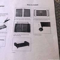 Instruction sheet for assembly of the under bed storage container, showing parts and step-by-step installation.