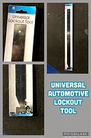 Three views of the Universal Lockout Tool showing length, packaging, and angled tip detail.