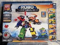 Box of Block Tech Robo Machines 6-in-1 building set showing robot figure and set details