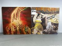 Front covers of the two Bob Dylan vinyl records showing the artwork for Saved and Knocked Out Loaded.