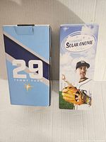 Box for Tony Pham #29 bobblehead figure with Tampa Bay Rays branding, featuring blue and white color scheme and player number and name.