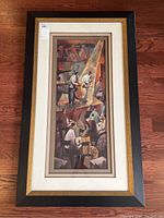 Full view of the framed print showing vintage jazz musicians on stage with seated audience.