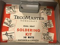 Closed original box showing TecoMaster Homecraft branding, dual heat soldering kit, 140 watts, Eaton's of Canada.