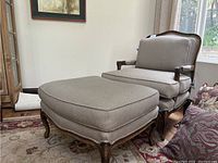 Front angle view of arm chair and ottoman