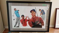 Framed print featuring four images of Tiger Woods in golf poses.