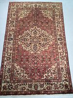 Full view of rug laid flat showing overall design and color