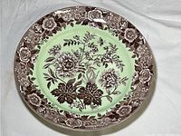 Full view of the Spode Jasmine Archive plate with detailed floral border and light green center.
