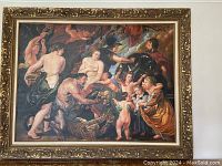 Full frontal view of framed print showing entire painting and ornate gold frame