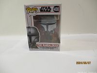 Front view of unopened Funko Pop! Star Wars The Mandalorian bobble-head figure #408 in original box.