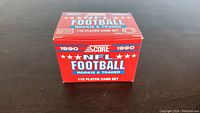 Front side view of sealed red Score NFL Football Rookie & Traded card set box, showing 110 player card count and branding.