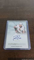 Front view of the autographed Patrick Wiercioch Future Watch hockey card showing the player image, autograph in blue ink, and serial numbering 228/199.