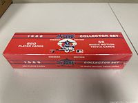 Front and side of shrink-wrapped 1988 Score Premier Edition Collector Set box labeled with quantity of player and trivia cards.