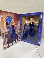 Overall view of Sapphire Dream Barbie in original box with matching background art.