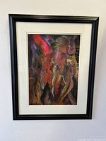 Framed abstract nude male painting showing full artwork and frame.