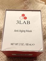 Top of 3LAB Anti-Aging Mask box showing brand, product name 'Anti-Aging Mask', and size 2 oz / 60 mL.