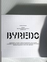 Back of white Byredo perfume box showing product origin, ingredients, and brand details.