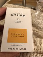 Close-up of Dr. Barbara Sturm The Good C Vitamin C Serum box front showing product name, brand, volume, and origin (Germany).