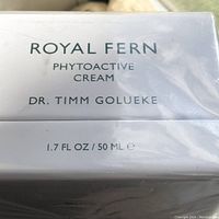 Front of sealed box showing 'ROYAL FERN PHYTOACTIVE CREAM DR. TIMM GOLUEKE 1.7 FL OZ / 50 ML'