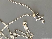 Close-up image of the sterling silver necklace chain and spring ring clasp showing condition and details.