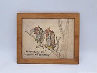 Front view of the framed vintage vulture art showing two vultures on a branch with humorous text.