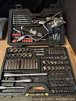 Craftsman socket and wrench set fully laid out in black plastic case