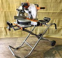 Full view of saw mounted on rolling stand