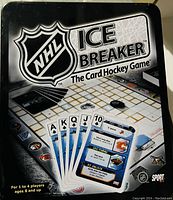 Box cover showing NHL Ice Breaker card hockey game with cards and board illustration