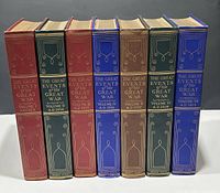 Seven hardcover volumes of The Great Events of the Great War showing the spines with title, volume number, and year indication.