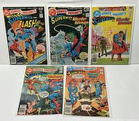 Front view of the 5 DC Comics Presents comics arranged in two rows, showing covers featuring Superman and Flash, Superman and Wonder Woman, and Superman and Shazam family characters.