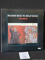 Front cover of 'Two Tribes' Vinyl LP by Frankie Goes To Hollywood, artwork with Lenin image and multiple figures, black background with blue border