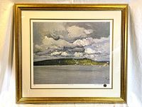 Framed print of Saw Mill 1912 showing the full artwork, matting and gold frame.