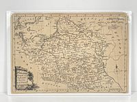 Full view of the antique map in protective sleeve, showing entire map with border and title cartouche.