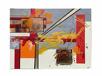 Front view of the abstract painting showing the geometric shapes and colors