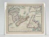 Front view of the antique hand-colored map showing geographic details of New Brunswick, Nova Scotia, and Newfoundland with clear borders and labels
